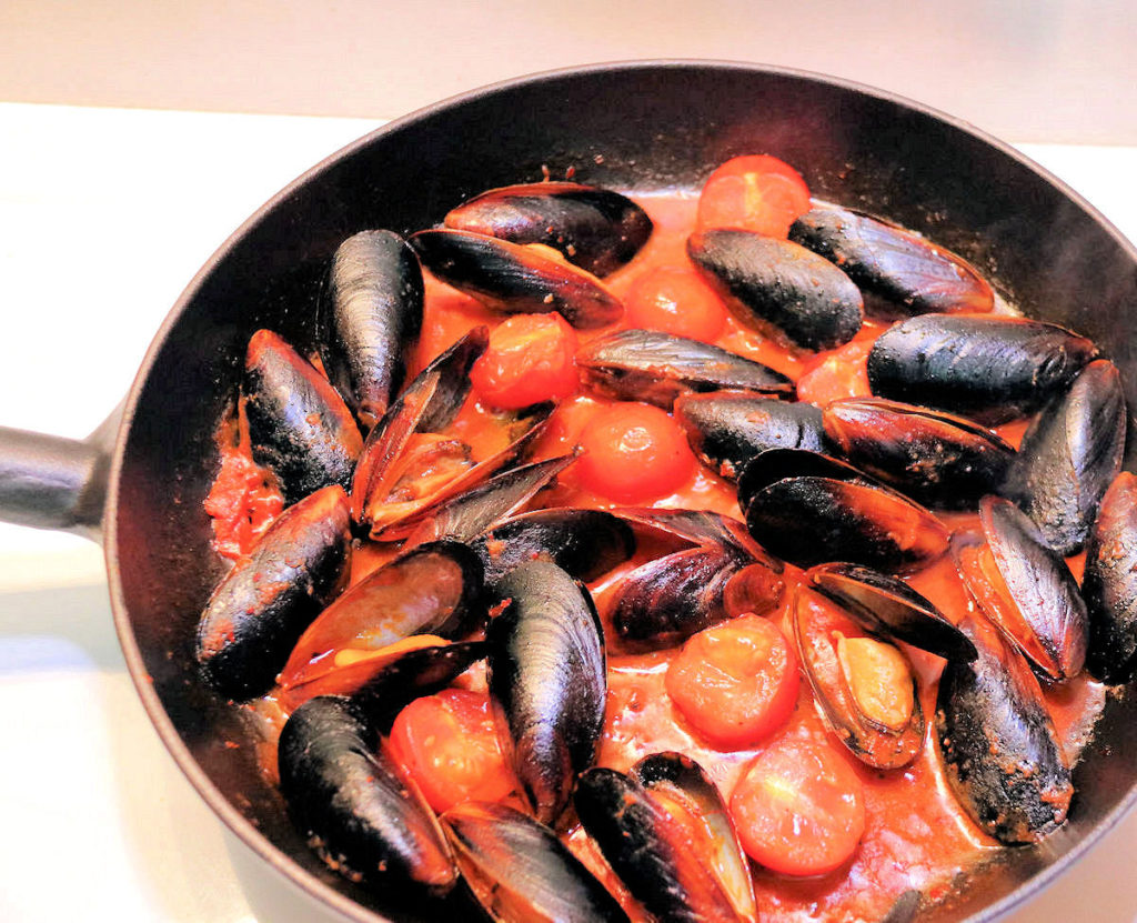 Fresh Mussels and Cherry Tomatoes with ‘Nduja Broth